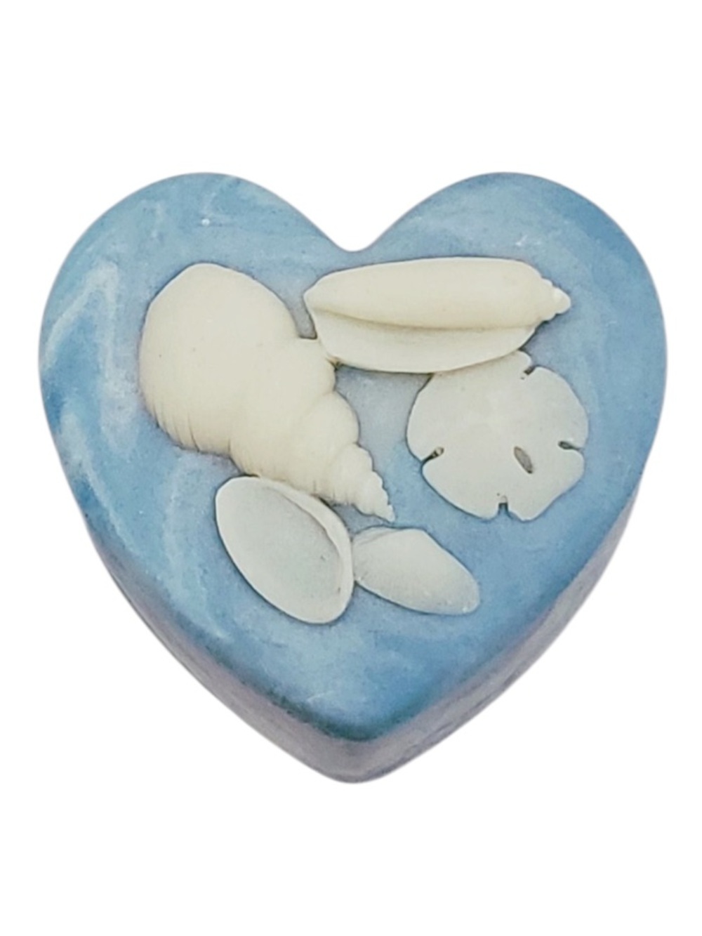 Vintage Heart-Shaped Trinket Box with Sea Shells on Lid